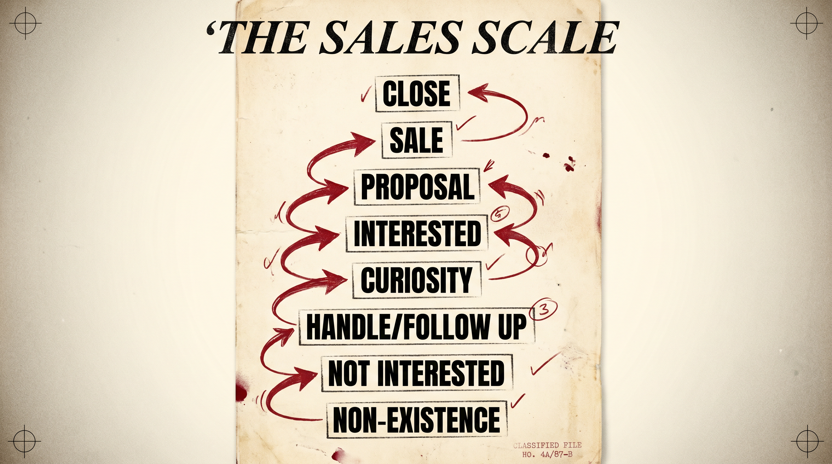 The Sales Scale — eight ascending stages from Non-Existence to Close